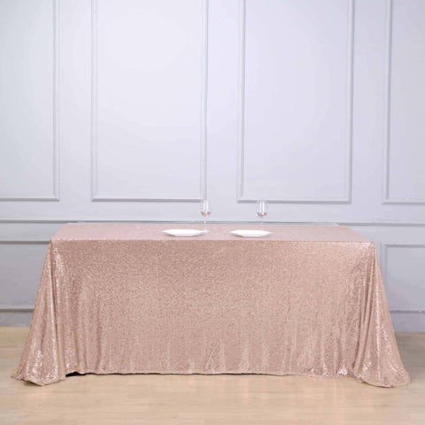 Sequin 90"x132" Rectangle Tablecloth Rose Gold - Seamless Sparkly Table Cover