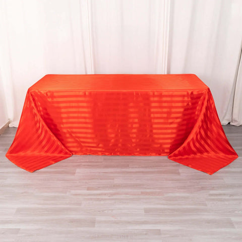 Satin Striped 90"x132" Rectangular Tablecloth Red - Seamless Silky Smooth Table Cover