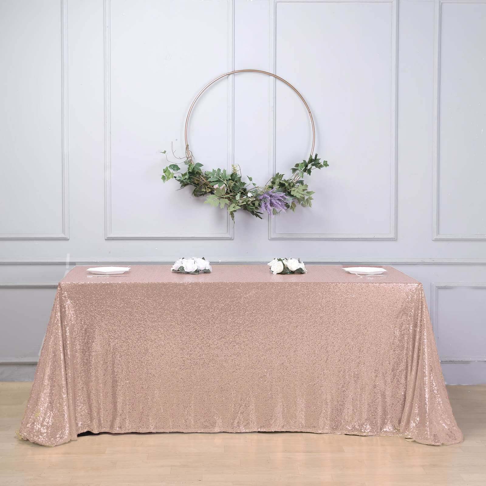Sequin 90"x156" Rectangle Tablecloth Rose Gold - Seamless Twinkling Table Cover