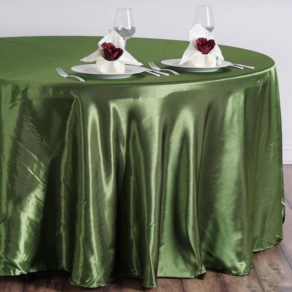 Satin 108" Round Tablecloth Olive Green - Smooth and Lustrous Table Cover