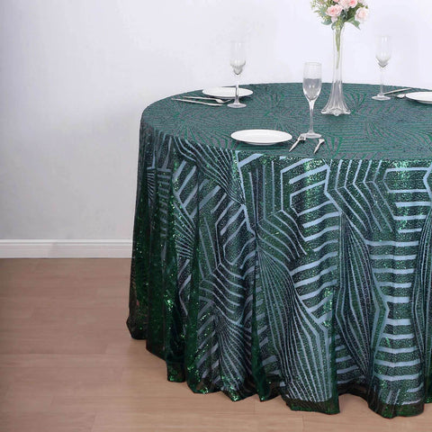 Sequin 120" Round Tablecloth Hunter Emerald Green - Seamless Diamond Glitz Table Cover