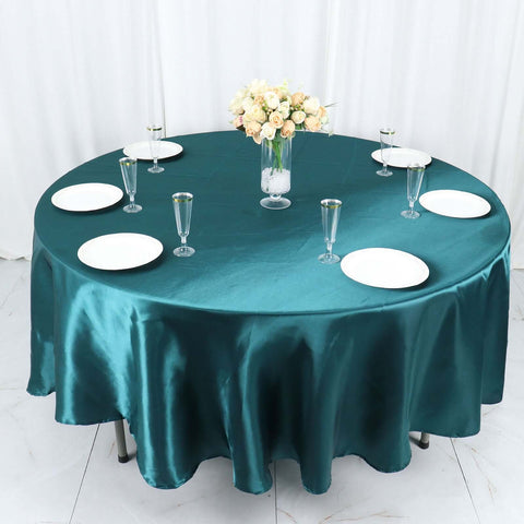 Satin 108" Round Tablecloth Peacock Teal - Smooth and Lustrous Table Cover