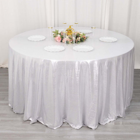 Sequin Dots Polyester Round 120" Tablecloth Shimmering Silver - Wrinkle Free & Sparkling Table Cover