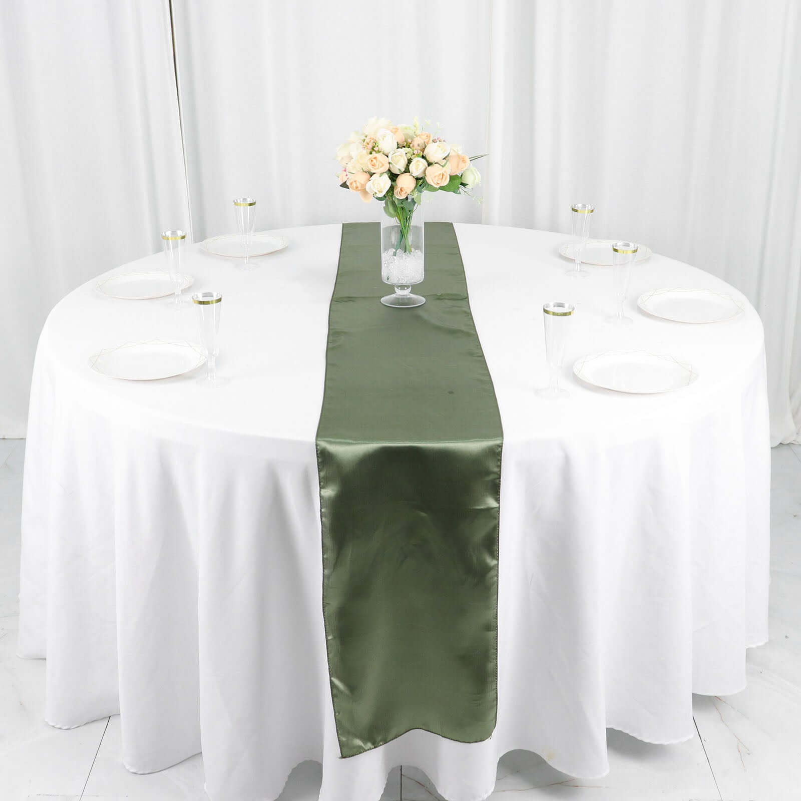 Satin 12"x108" Table Runner Dusty Sage Green - Stylish Table Linen