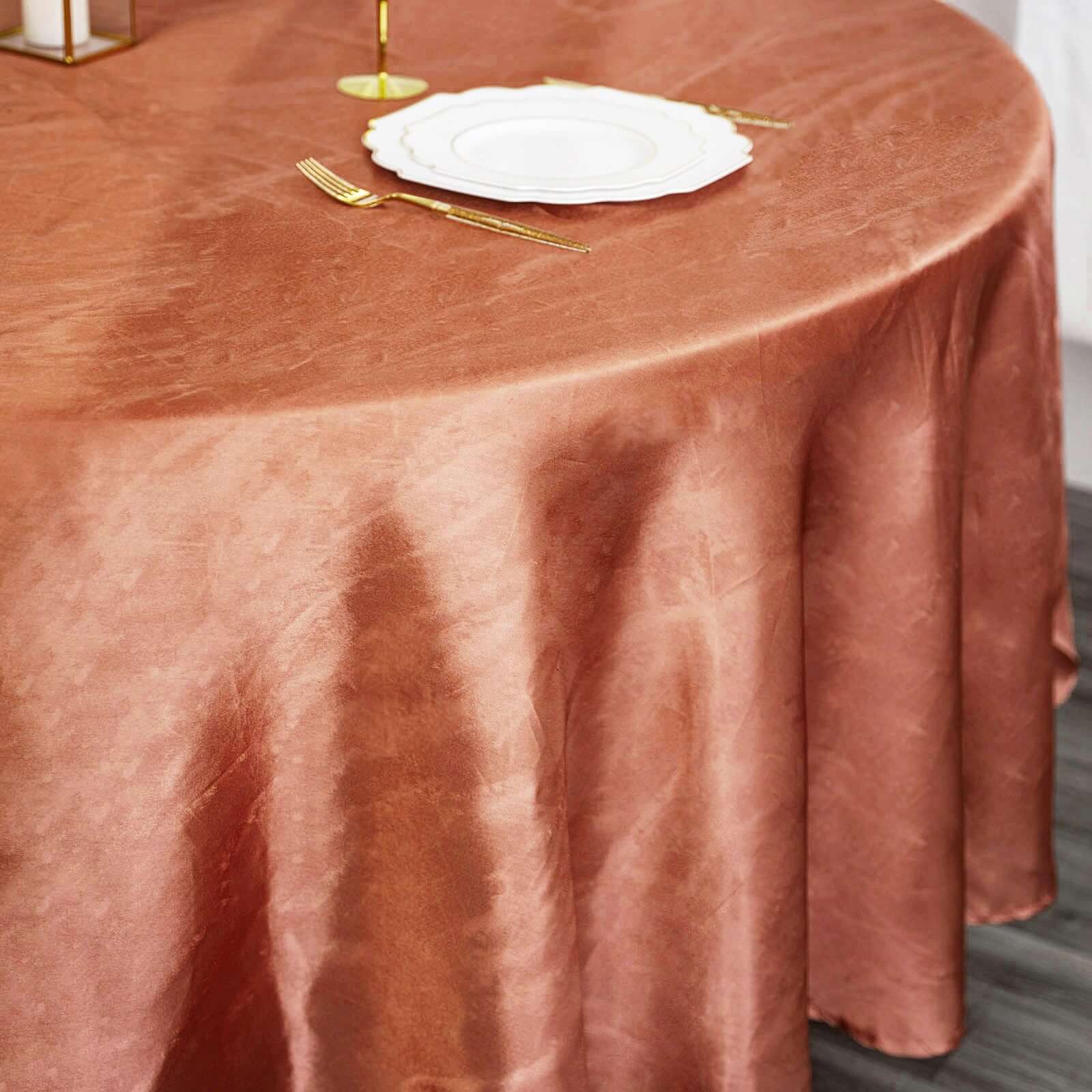 Satin 108" Round Tablecloth Terracotta (Rust) - Smooth and Lustrous Table Cover