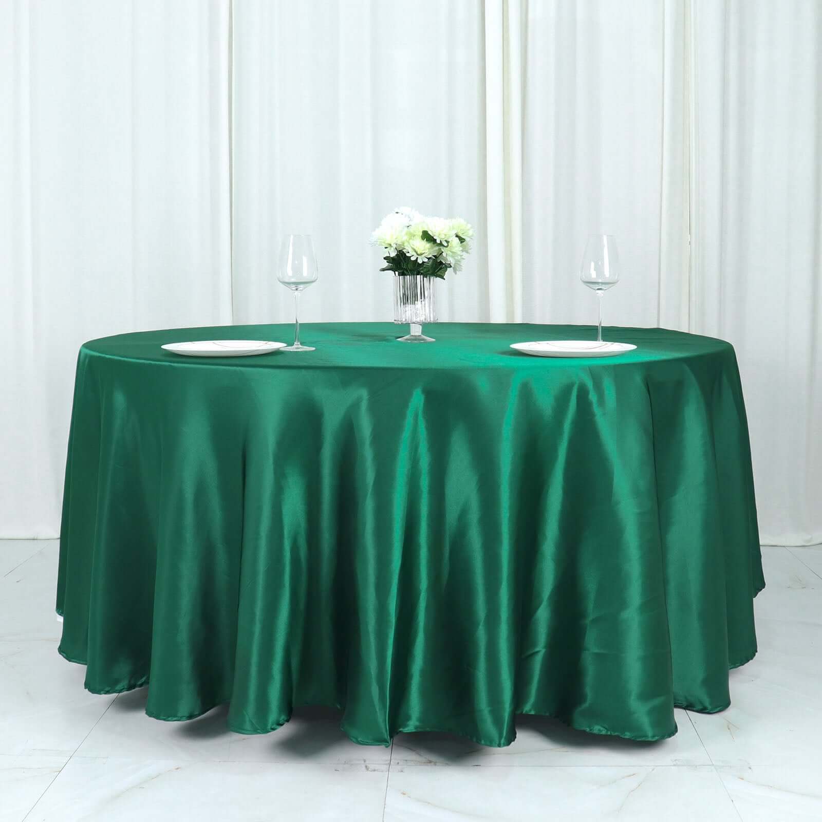 Satin 108" Round Tablecloth Hunter Emerald Green - Smooth and Lustrous Table Cover