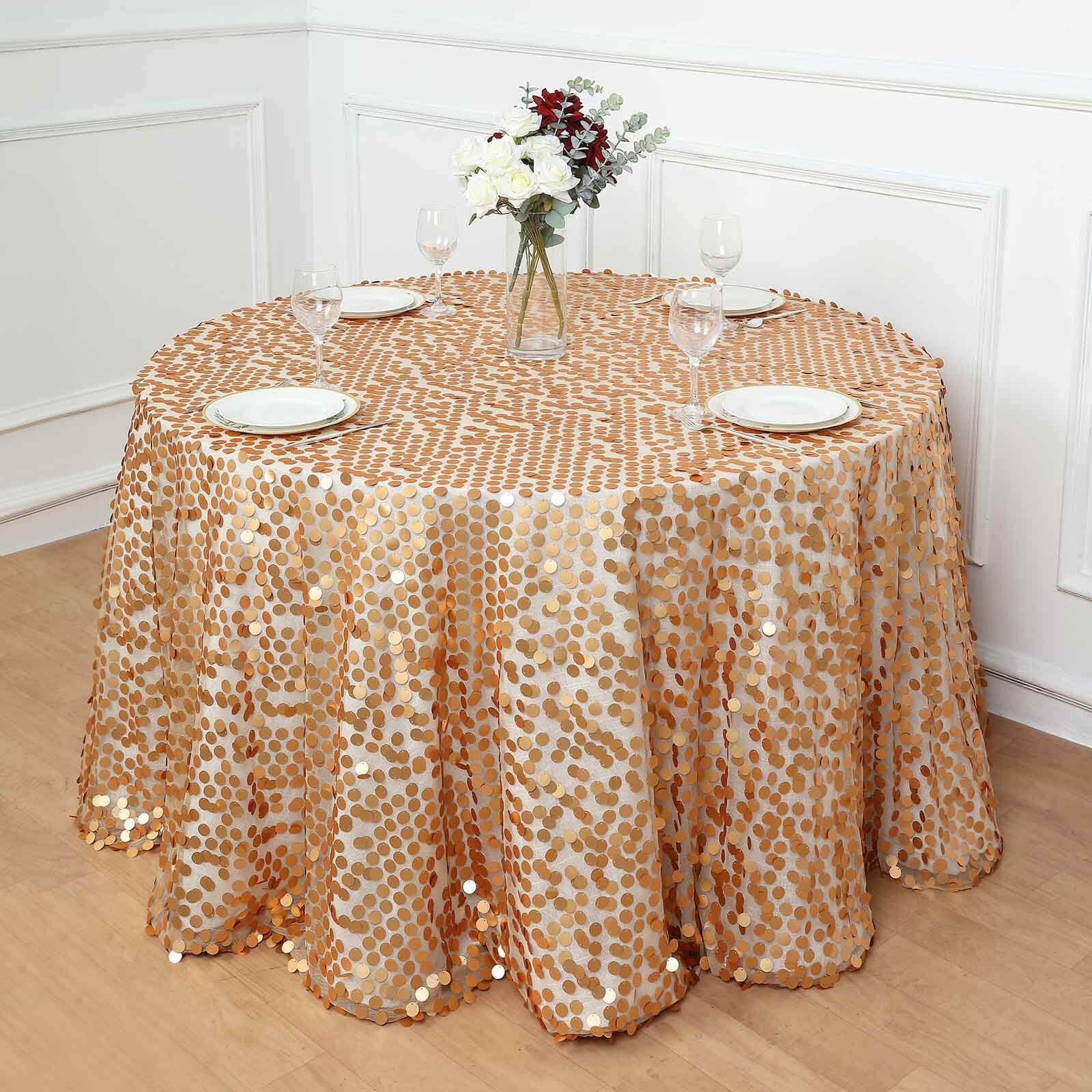 Sequin 120" Round Tablecloth Matte Champagne - Seamless Big Payette Table Cover