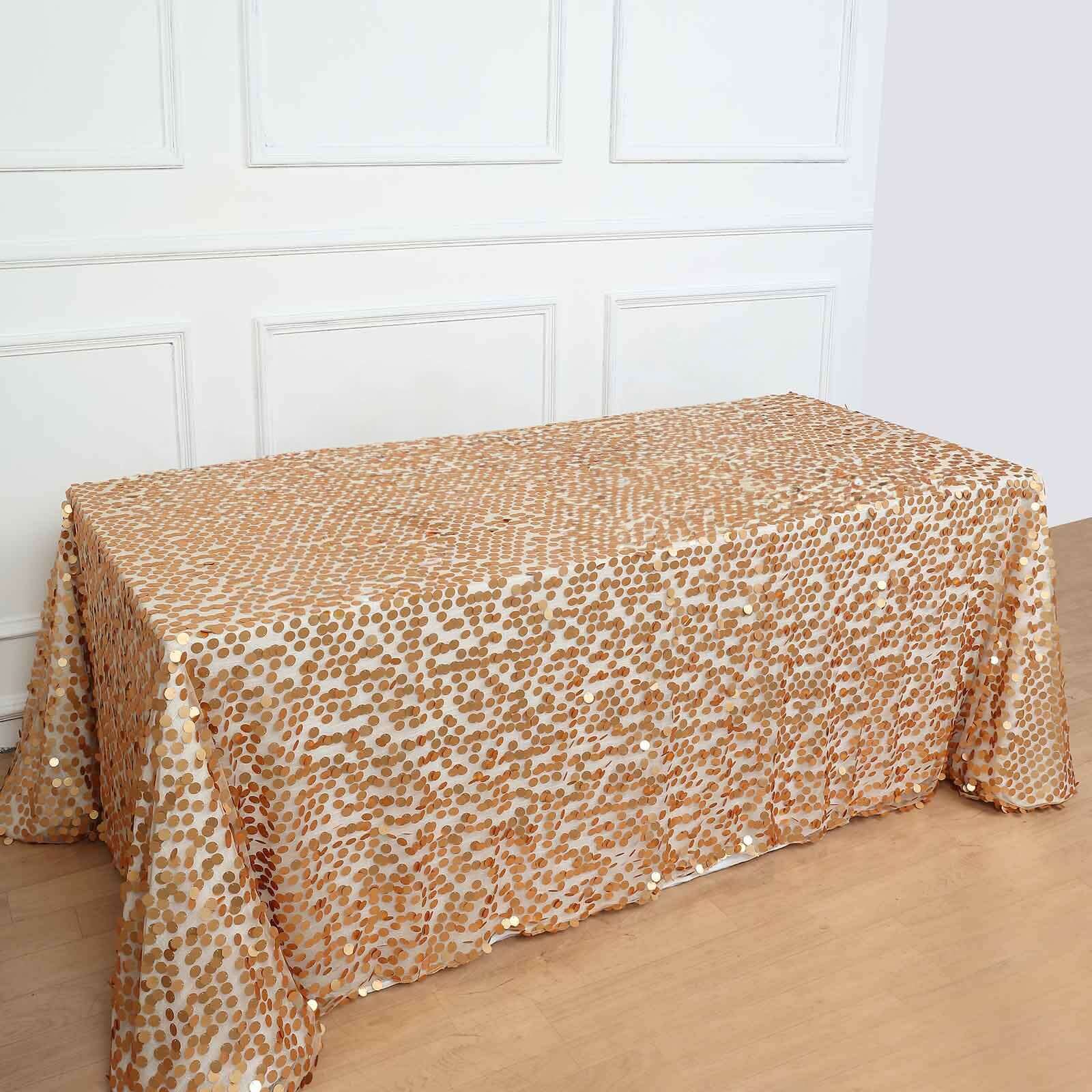 Sequin 90"x132" Rectangle Tablecloth Matte Champagne - Seamless Big Payette Table Cover