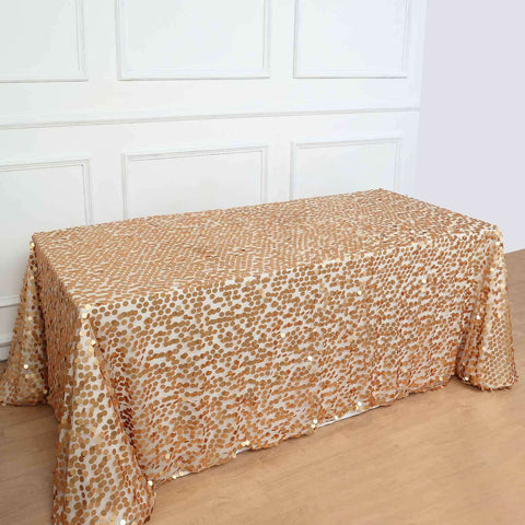 Sequin 90"x132" Rectangle Tablecloth Matte Champagne - Seamless Big Payette Table Cover