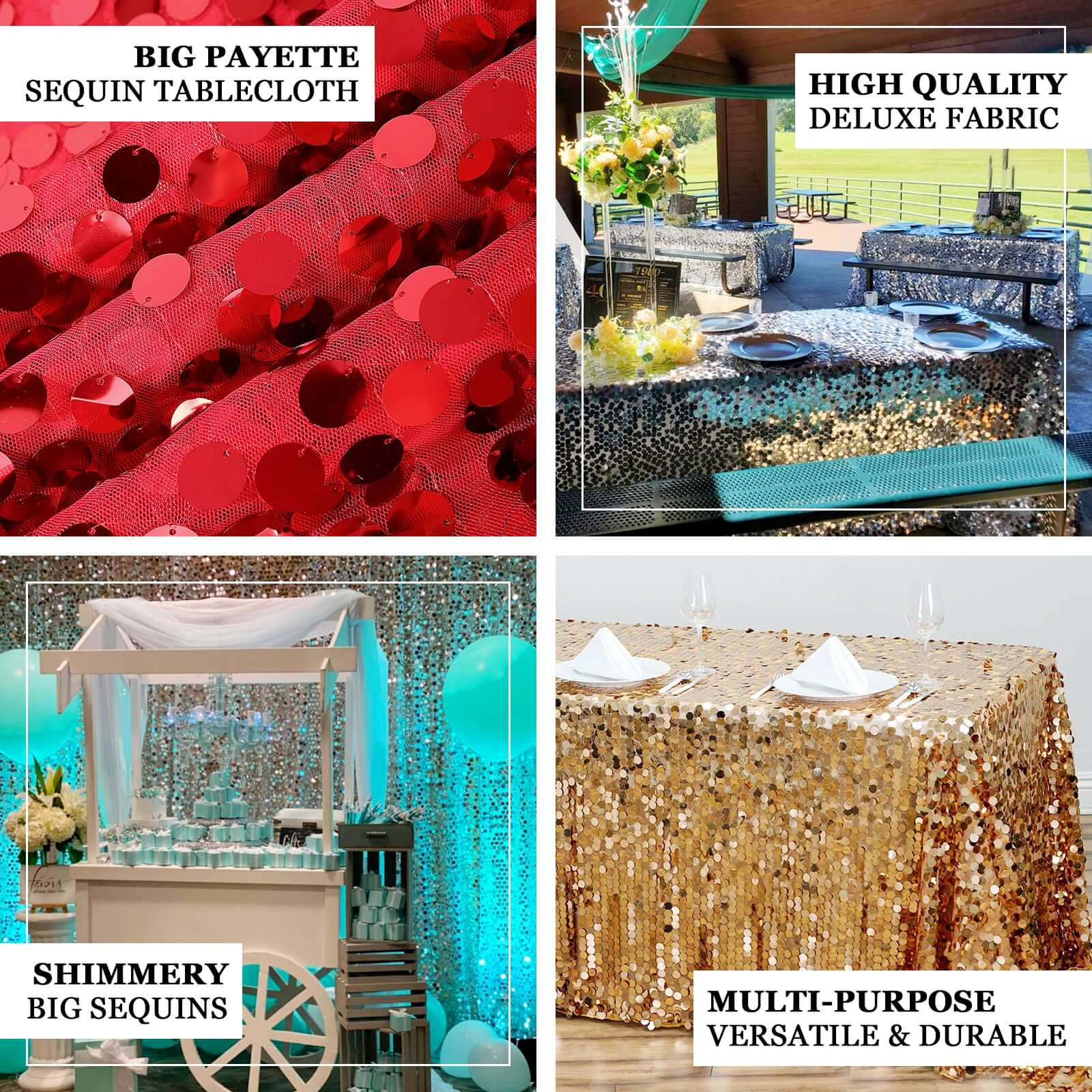 Sequin 90"x156" Rectangle Tablecloth Rose Gold - Seamless Big Payette Table Cover