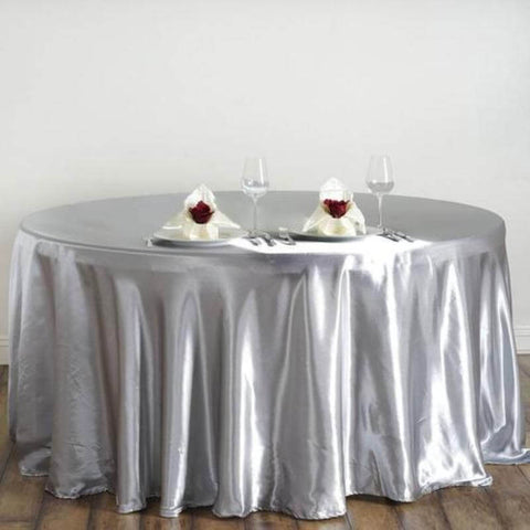 Satin 120" Round Tablecloth Silver - Stylish Seamless Table Cover