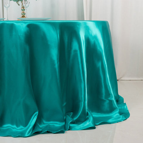 Satin 132" Round Tablecloth Turquoise - Stylish Seamless Table Cover