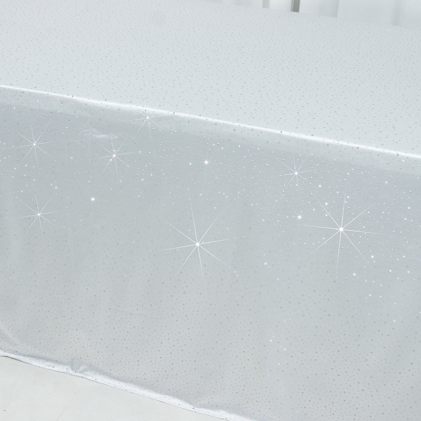 Scuba Rectangular Tablecloth 90"×156" White with Rhinestone Accents – Seamless, Wrinkle-Free, Stain-Resistant Event Linen