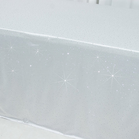 Scuba Rectangular Tablecloth 90"×156" White with Rhinestone Accents – Seamless, Wrinkle-Free, Stain-Resistant Event Linen