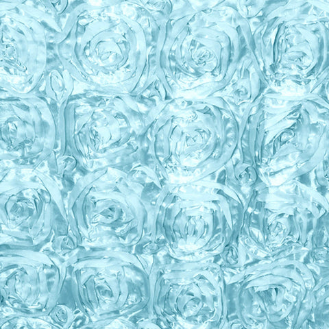 Satin 120" Round Tablecloth Light Blue - Grandiose 3D Rosette with Seamless Finish Table Cover