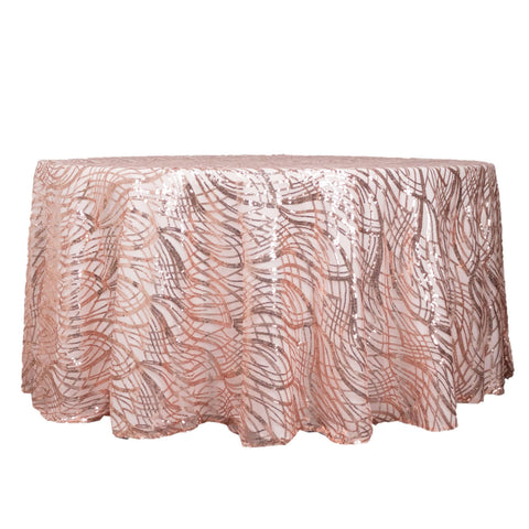 Sequin Mesh 120" Round Tablecloth Rose Gold - Seamless Wave Embroidered Table Cover
