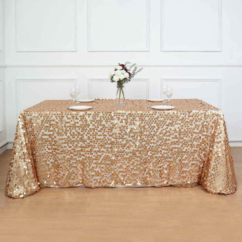 Sequin 90"x132" Rectangle Tablecloth Matte Champagne - Seamless Big Payette Table Cover