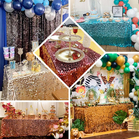 Sequin 90"x156" Rectangle Tablecloth Gold - Seamless Big Payette Design for Luxe Celebrations