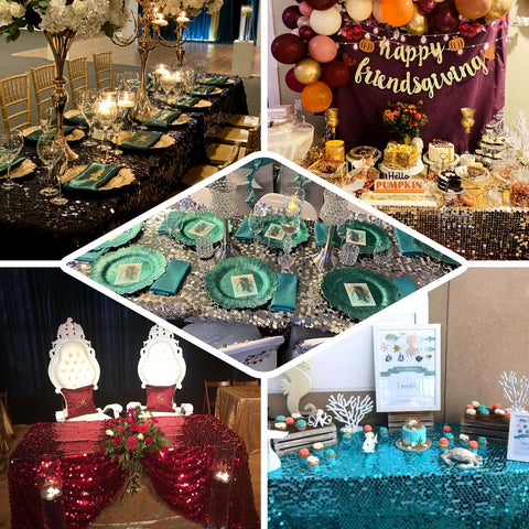 Sequin 60"x102" Rectangle Tablecloth Iridescent Blue - Big Payette Design for Modern Gatherings