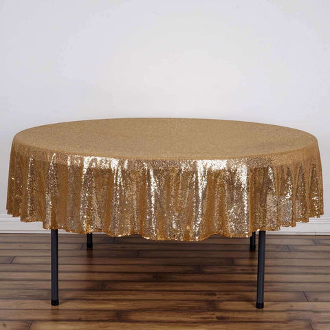 Sequin 90" Round Tablecloth Gold - Glittering Decor for Special Events