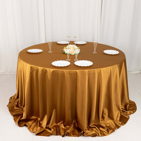 Scuba Round 132" Tablecloth Shimmering Gold - Wrinkle Free, Stain Resistant & Seamless Table Cover for Weddings and Parties