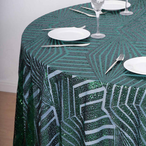 Sequin 120" Round Tablecloth Hunter Emerald Green - Seamless Diamond Glitz Table Cover