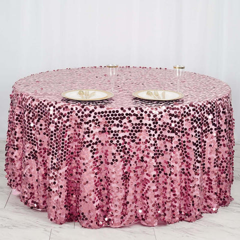 Sequin 120" Round Tablecloth Pink - Seamless Big Payette Table Cover