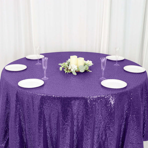 Sequin 120" Round Tablecloth Purple - Seamless Glittering Table Cover