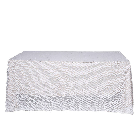 Sequin 90"x156" Rectangle Tablecloth White - Seamless Big Payette Table Cover