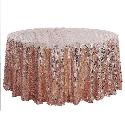 Sequin 120" Round Tablecloth Rose Gold - Seamless Big Payette Table Cover
