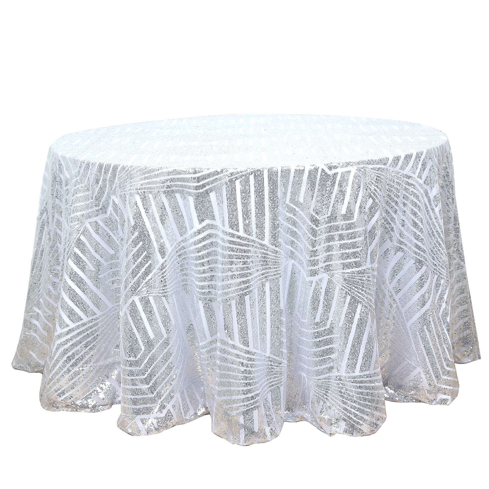 Sequin 120" Round Tablecloth Silver - Seamless Diamond Glitz Table Cover