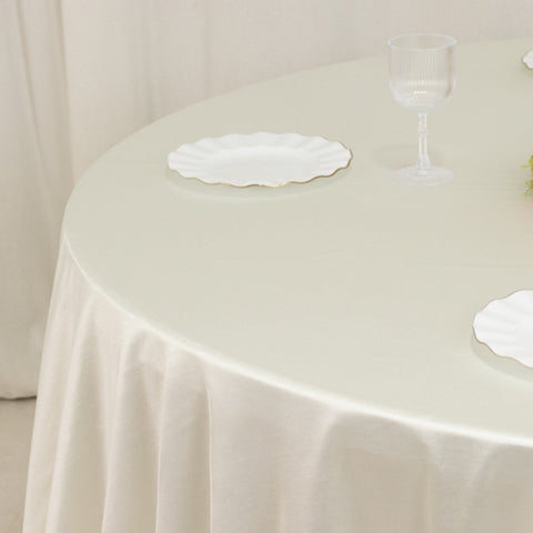 Scuba Round 132" Tablecloth Shimmering Pearl White - Wrinkle Free, Stain Resistant & Seamless Table Cover