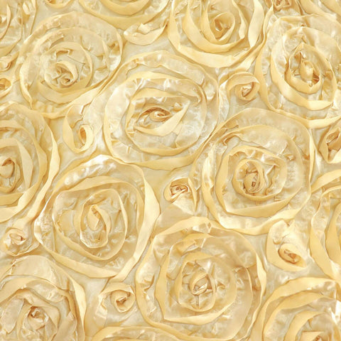 Satin 120" Round Tablecloth Champagne - Grandiose 3D Rosette with Seamless Finish Table Cover
