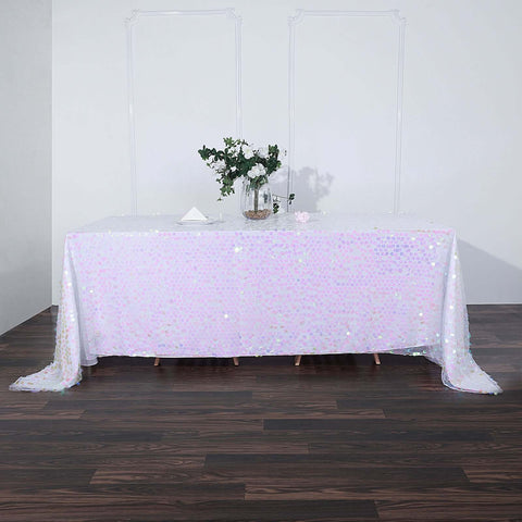Sequin 90"x132" Rectangle Tablecloth Iridescent - Seamless Big Payette Table Cover