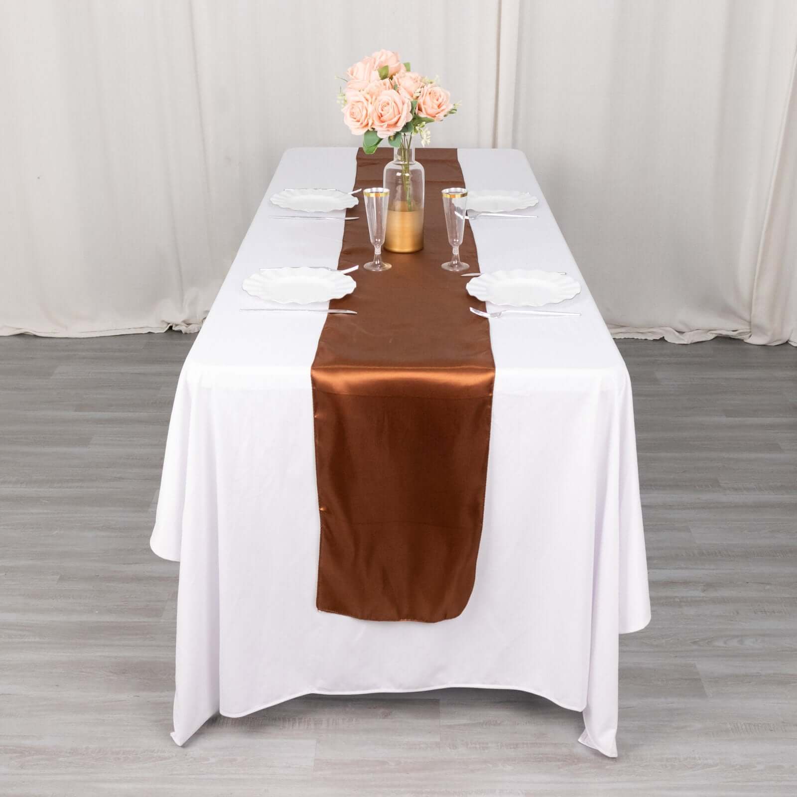 Satin 12"x108" Table Runner Cinnamon Brown - Stylish Table Linen