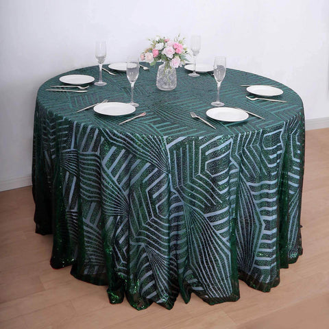 Sequin 120" Round Tablecloth Hunter Emerald Green - Seamless Diamond Glitz Table Cover