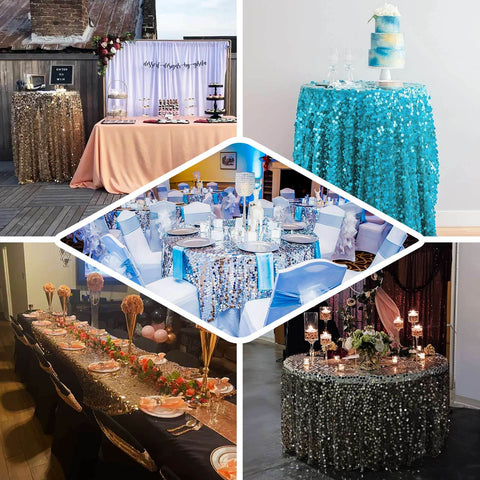 Sequin 120" Round Tablecloth Matte Champagne - Seamless Big Payette Table Cover