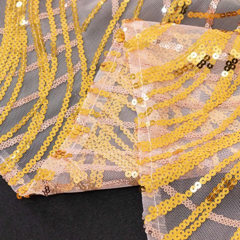 Sequin Mesh 120" Round Tablecloth Rose Gold/Gold - Seamless Wave Embroidered Table Cover