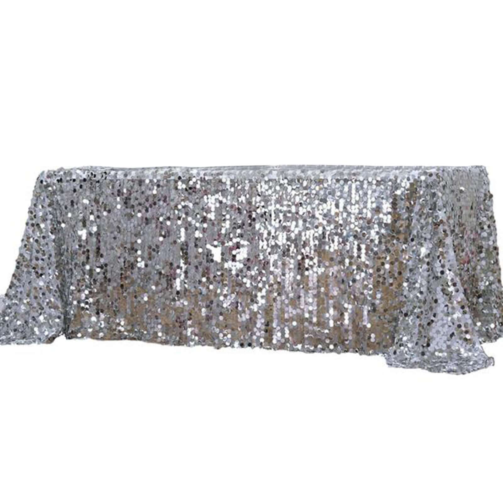 Sequin 90"x132" Rectangle Tablecloth Silver - Seamless Big Payette Table Cover