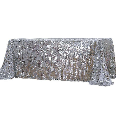 Sequin 90"x132" Rectangle Tablecloth Silver - Seamless Big Payette Table Cover