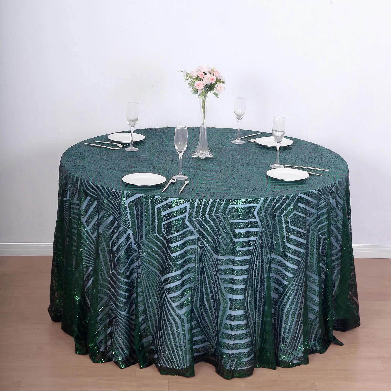 Sequin 120" Round Tablecloth Hunter Emerald Green - Seamless Diamond Glitz Table Cover