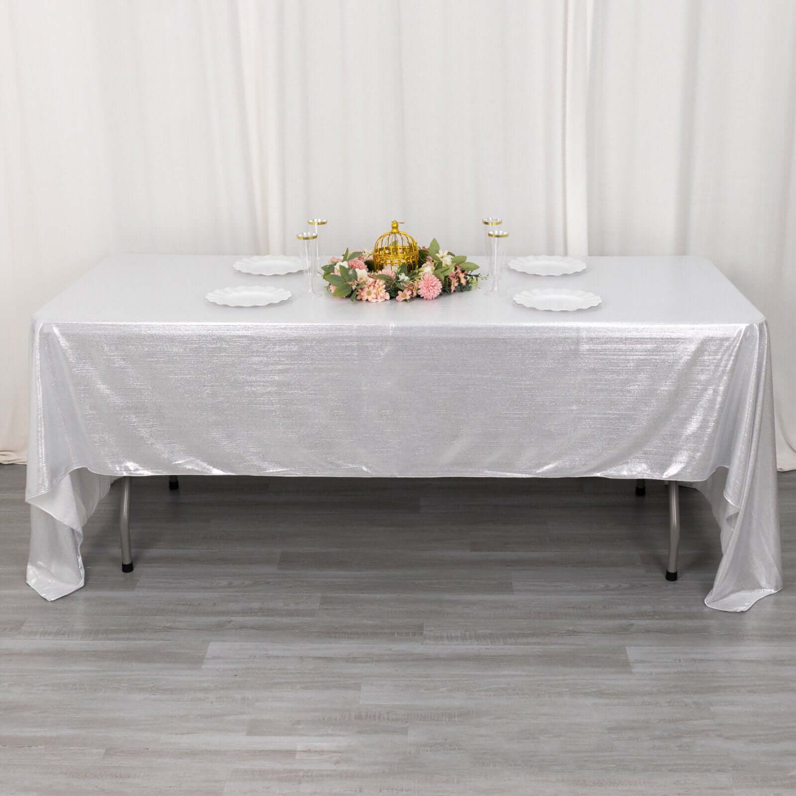 Sequin Dots Polyester 60"x126" Rectangle Tablecloth Shimmering Silver - Wrinkle Free & Sparkling Table Cover