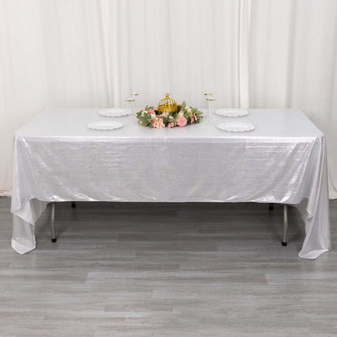 Sequin Dots Polyester 60"x126" Rectangle Tablecloth Shimmering Silver - Wrinkle Free & Sparkling Table Cover