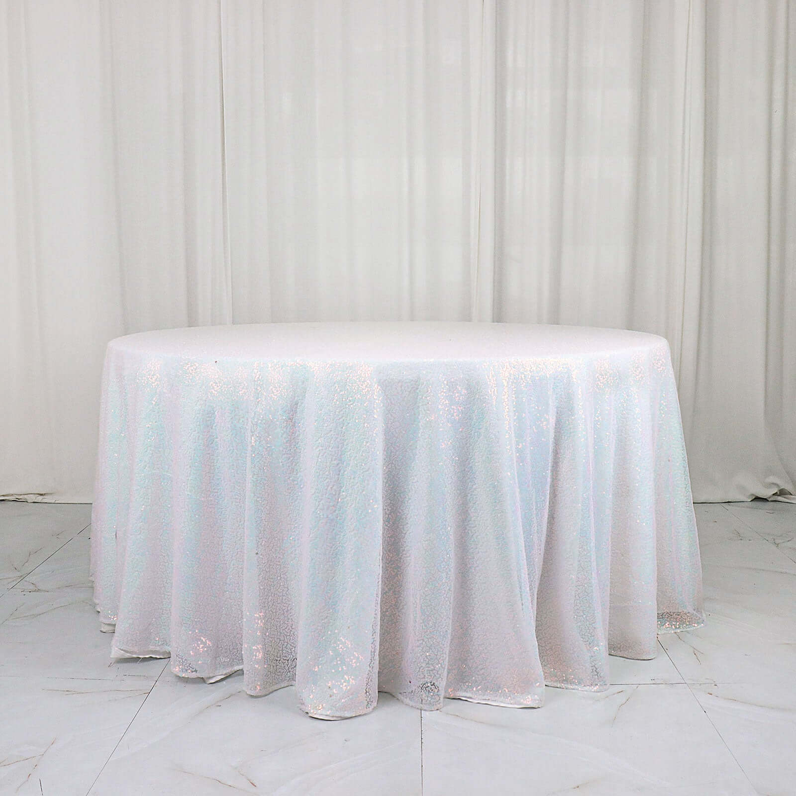 Sequin 120" Round Tablecloth Iridescent Blue - Seamless Glittering Table Cover