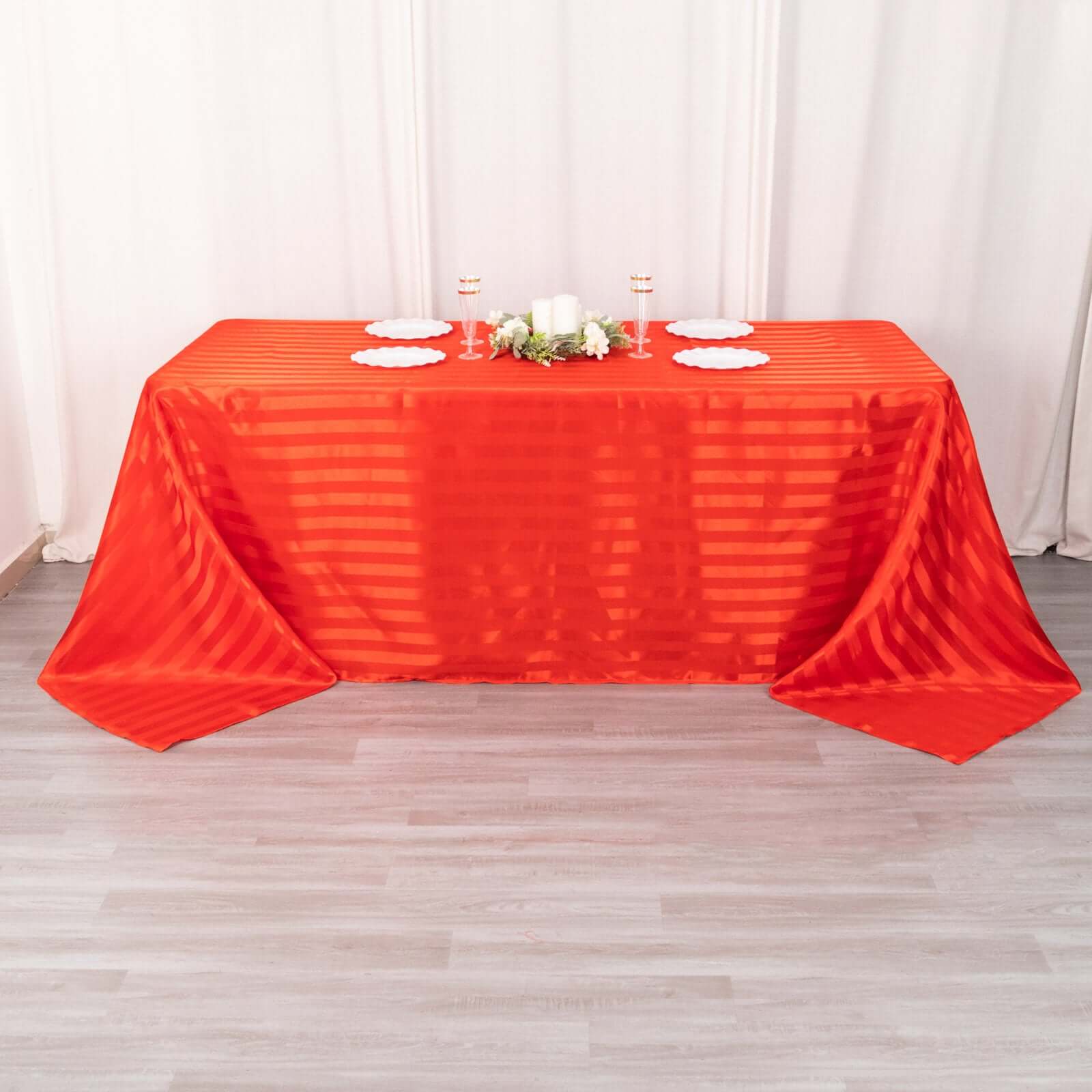 Satin Striped 90"x132" Rectangular Tablecloth Red - Seamless Silky Smooth Table Cover