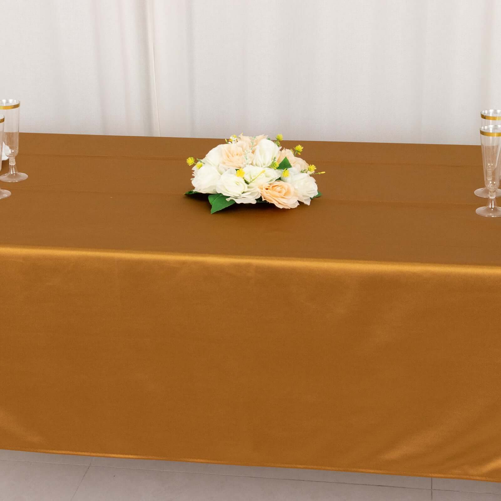 Scuba Rectangular 60"x102" Tablecloth Shimmering Gold - Wrinkle Free, Stain Resistant & Seamless Table Cover for Weddings and Parties