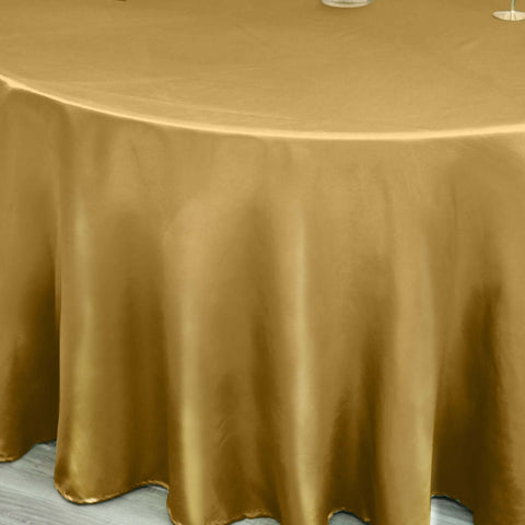 Satin 120" Round Tablecloth Gold - Stylish Seamless Table Cover for Weddings & Events