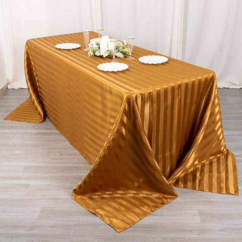 Satin Striped 90"x132" Rectangular Tablecloth Gold - Seamless Silky Smooth Table Cover