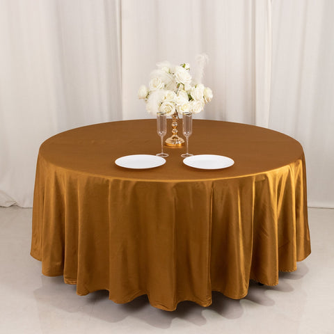 Scuba Round 108" Tablecloth Shimmering Gold - Wrinkle Free & Stain Resistant Table Cover for Weddings and Parties