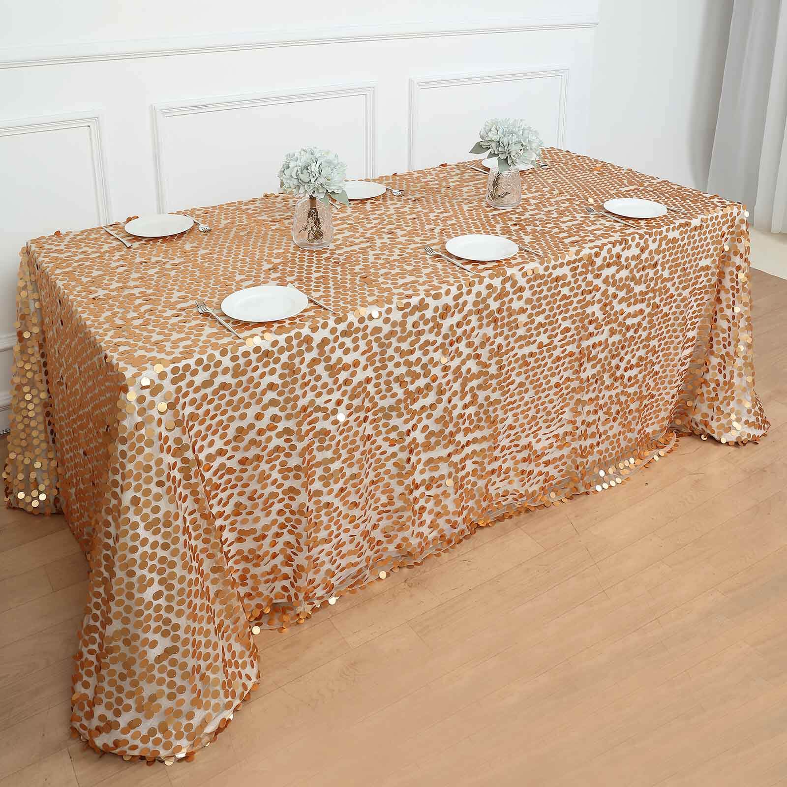 Sequin 90"x156" Rectangle Tablecloth Matte Champagne - Seamless Big Payette Table Cover
